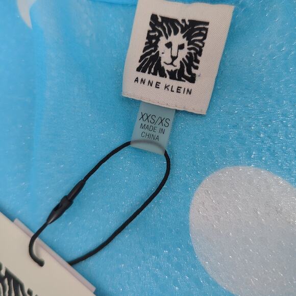 NWT Anne Klein Blue Tunic Women XXS Siren Blue NYC White Poke a dot - Picture 4 of 5